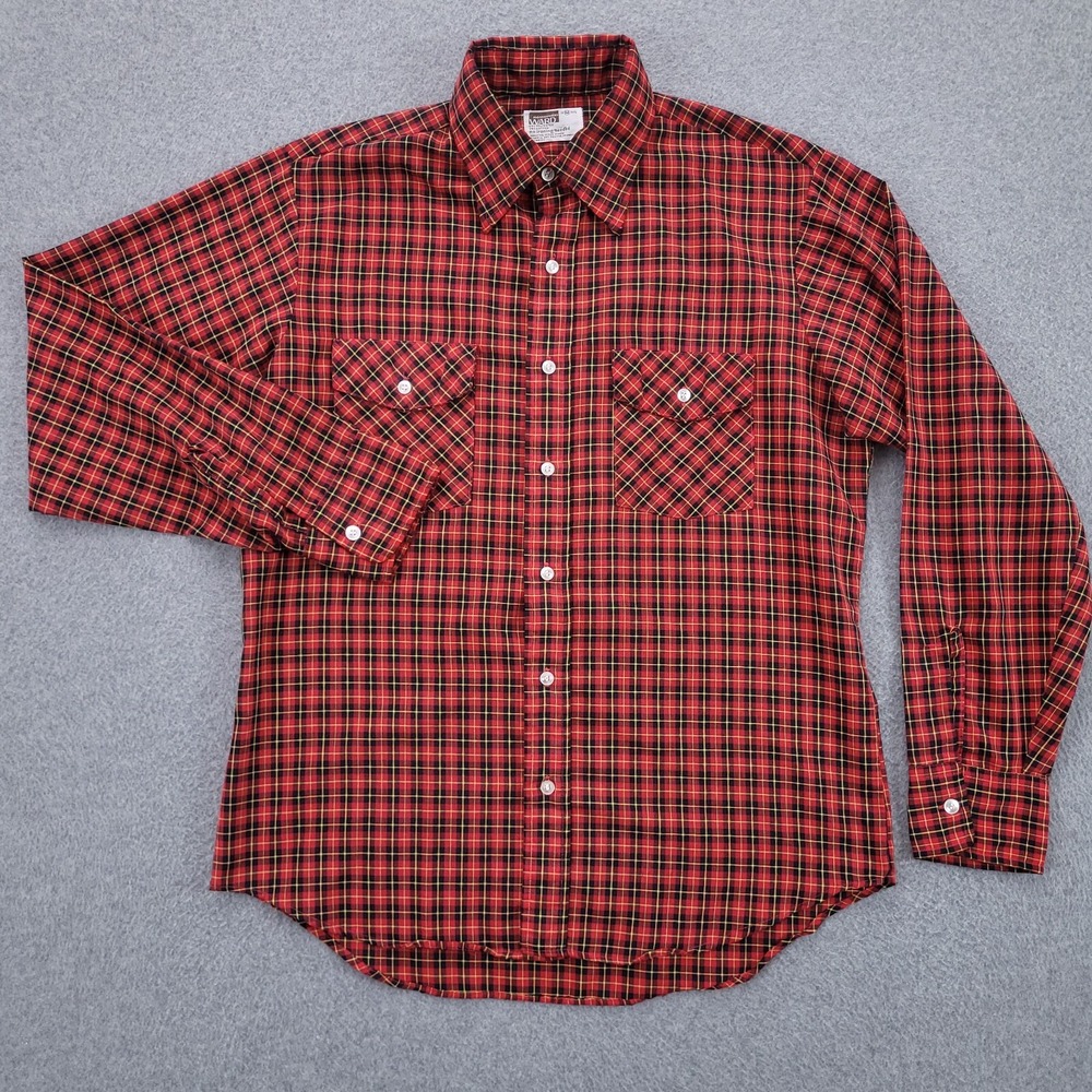 vtg Montgomery Ward Button Up Shirt Medium Long Sleeve Red Plaid Mens